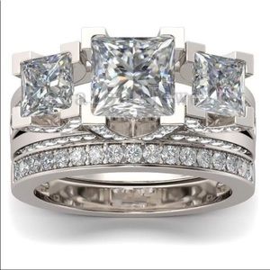 Fashion Princess Cut CZ White Gold Ring Set